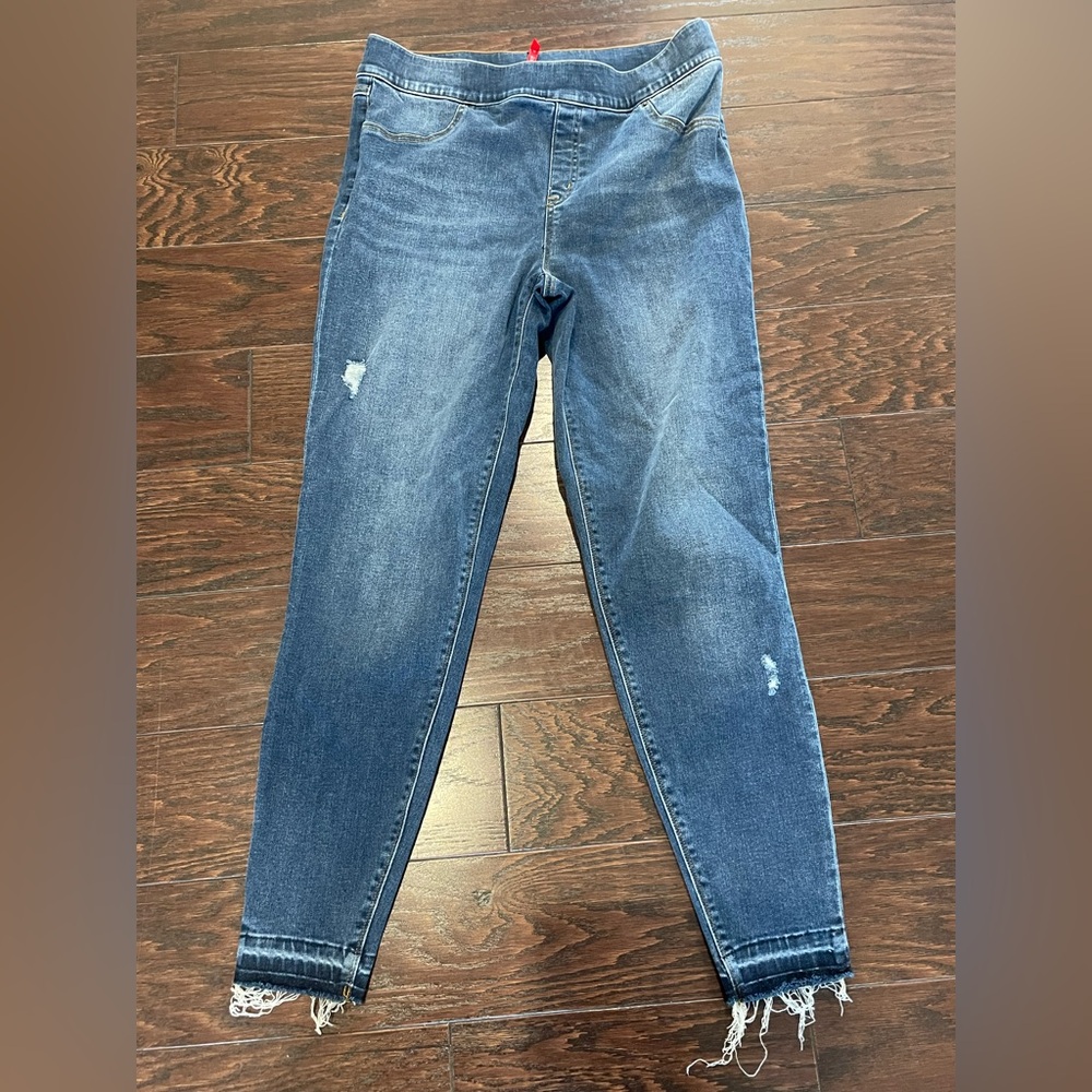 Spanx Jeans Distressed Ankle Skinny Denim Legging Raw Hem Women Size X-Large